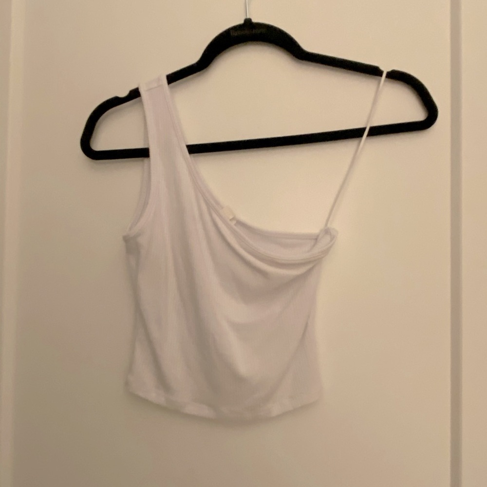 one shoulder white crop top